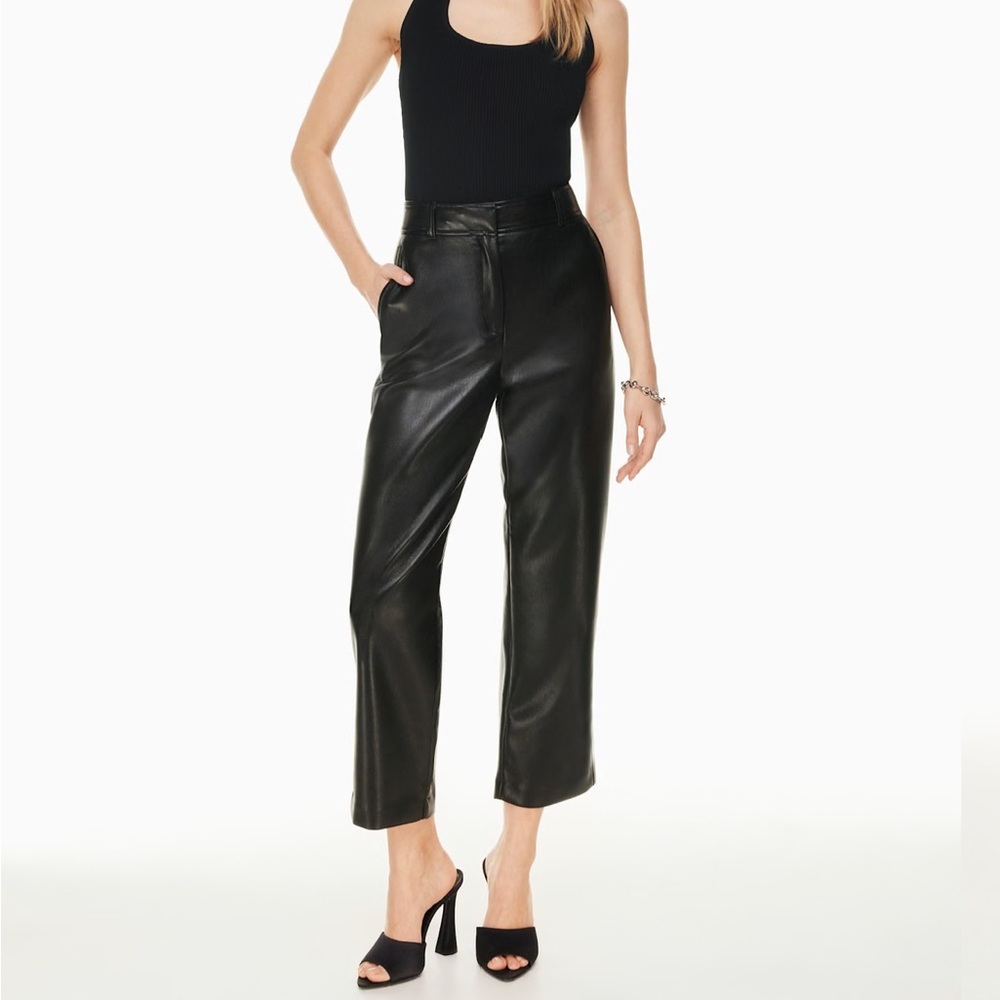 Aritzia Babaton Command Cropped Faux Leather Trouser Pants Size 2 Cognac Colour